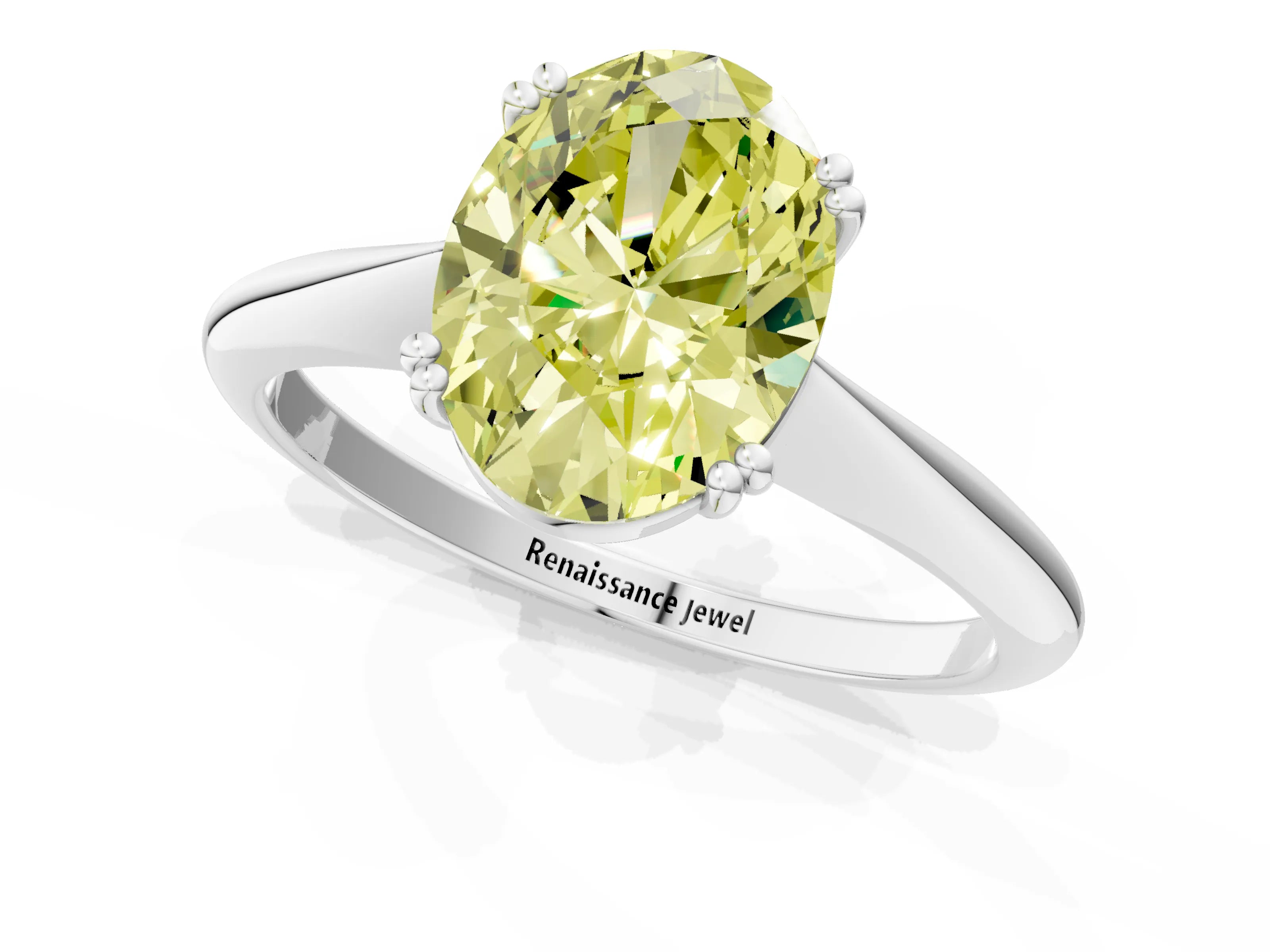 White gold Fancy Yellow Oval Cut Solitaire Diamond Ring with Six-Prong Setting and Classic Band_1