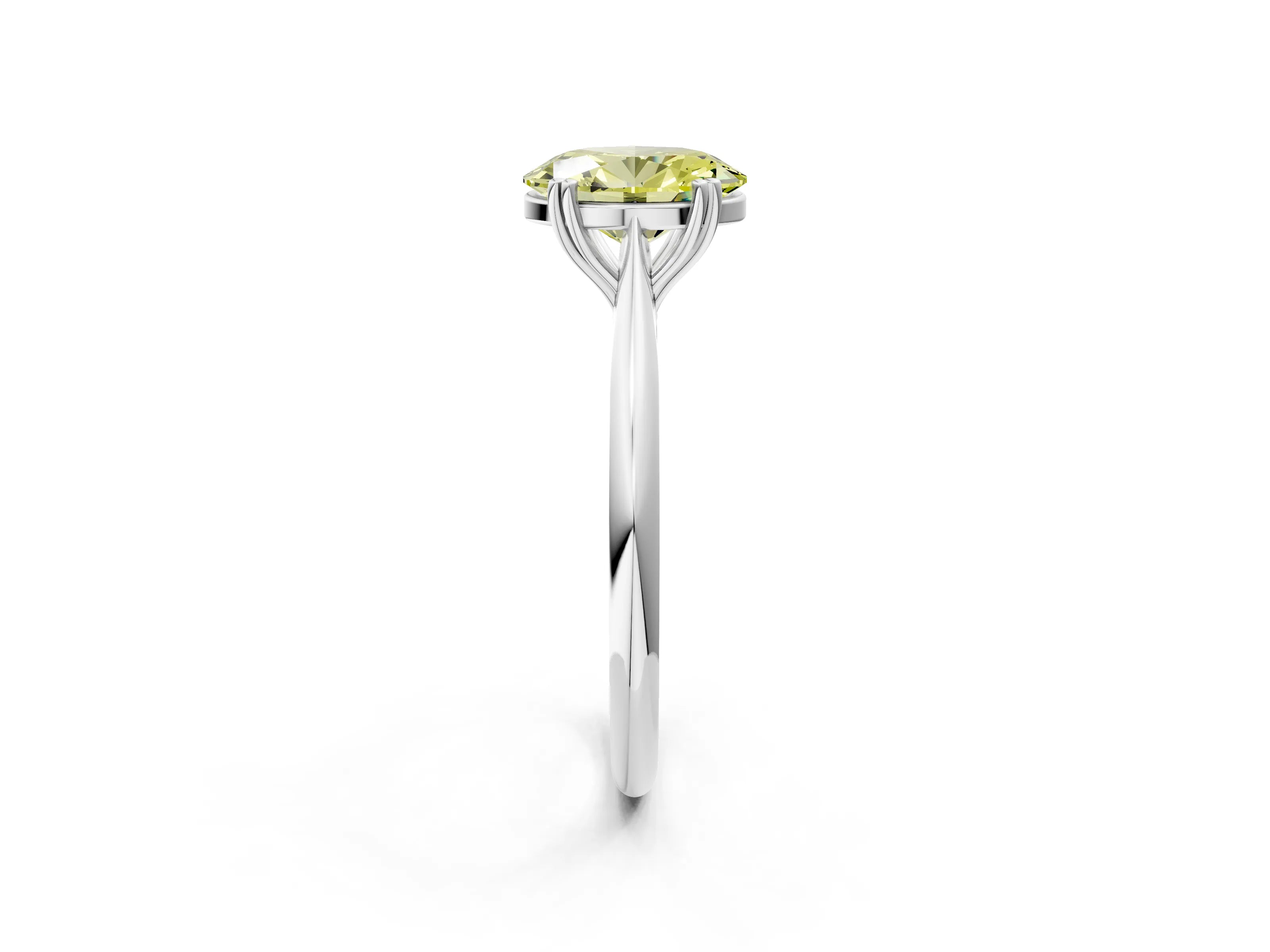 White gold Fancy Yellow Oval Cut Solitaire Diamond Ring with Six-Prong Setting and Classic Band_2