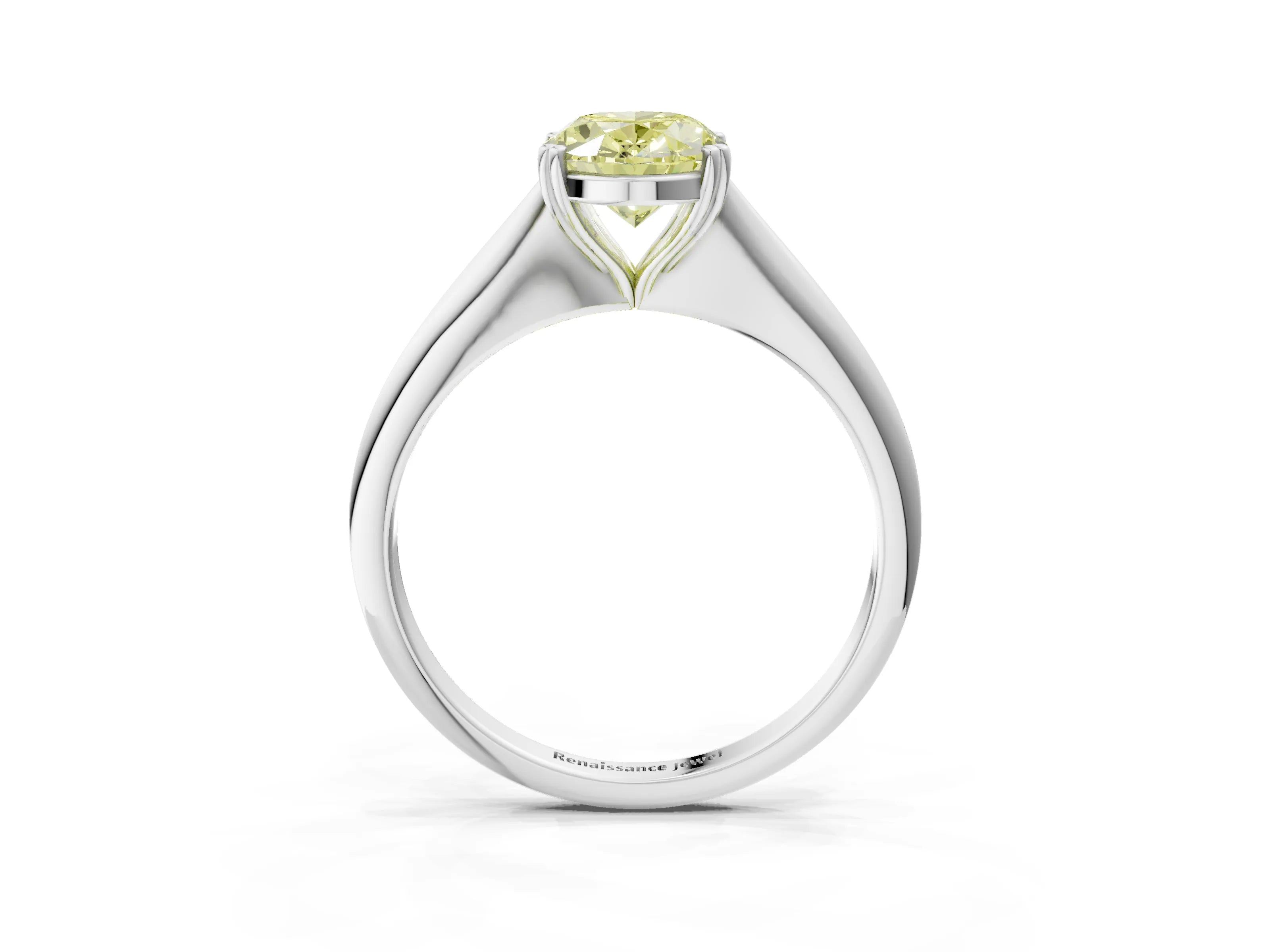 White gold Fancy Yellow Oval Cut Solitaire Diamond Ring with Six-Prong Setting and Classic Band_3