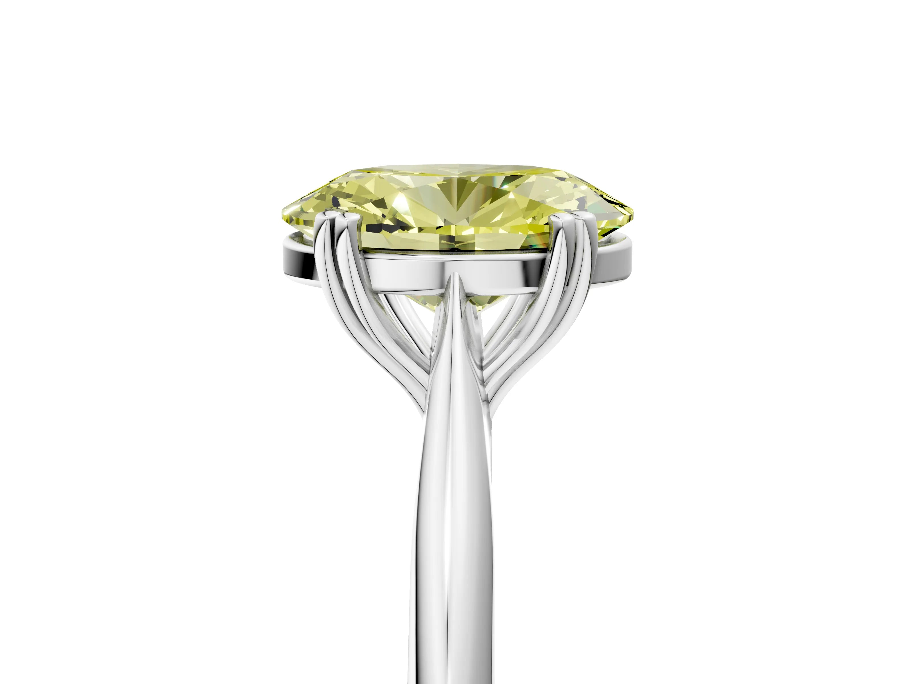 White gold Fancy Yellow Oval Cut Solitaire Diamond Ring with Six-Prong Setting and Classic Band_5