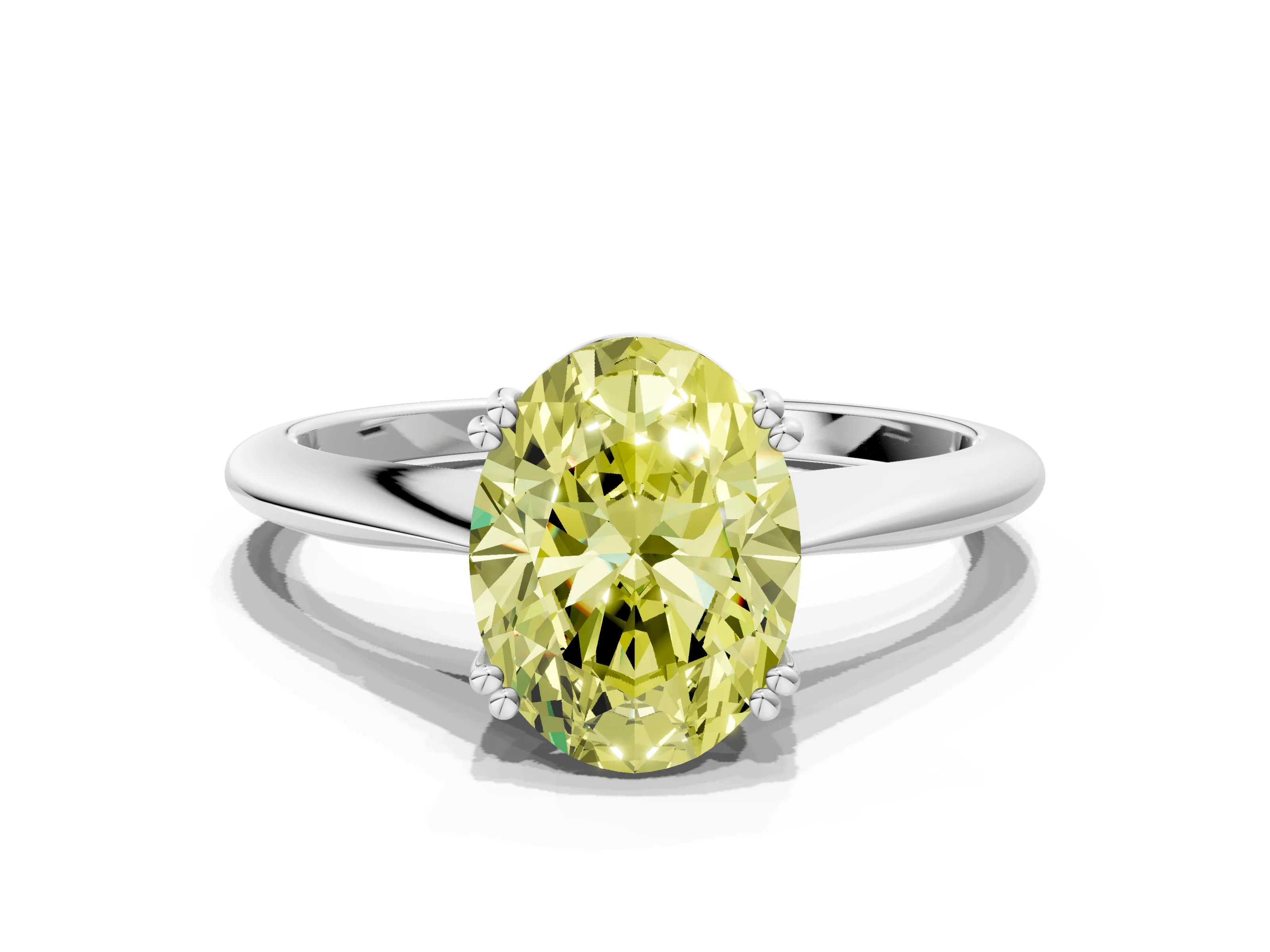 White gold Fancy Yellow Oval Cut Solitaire Diamond Ring with Six-Prong Setting and Classic Band
