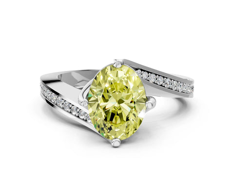 White gold Fancy Yellow Oval Cut Solitaire Diamond Twist Band with Pavé Setting and Four-Prong Setting_12