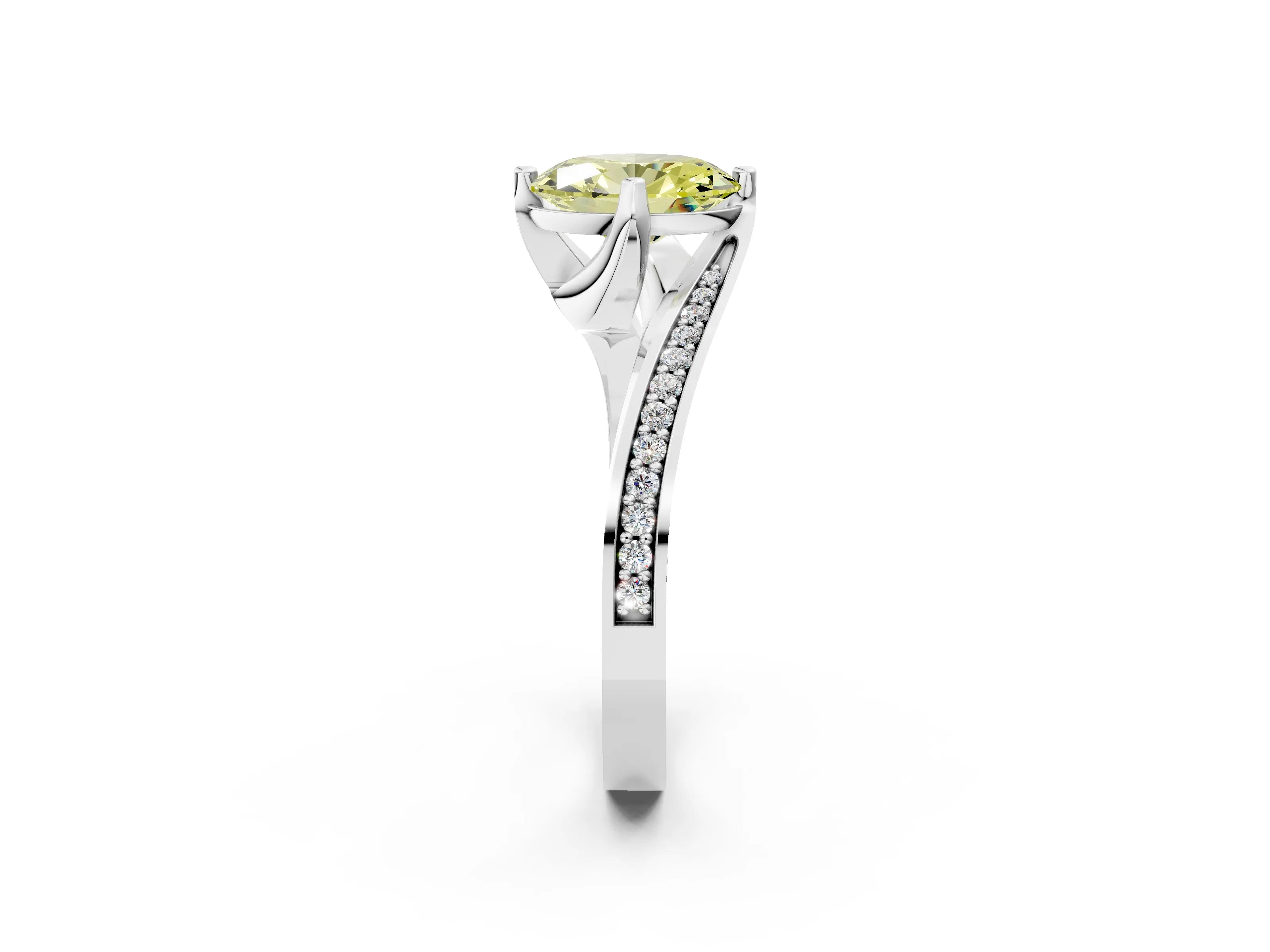White gold Fancy Yellow Oval Cut Solitaire Diamond Twist Band with Pavé Setting and Four-Prong Setting_14
