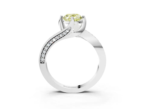 White gold Fancy Yellow Oval Cut Solitaire Diamond Twist Band with Pavé Setting and Four-Prong Setting_15
