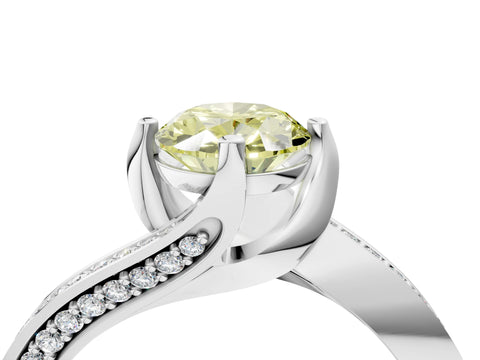White gold Fancy Yellow Oval Cut Solitaire Diamond Twist Band with Pavé Setting and Four-Prong Setting_16