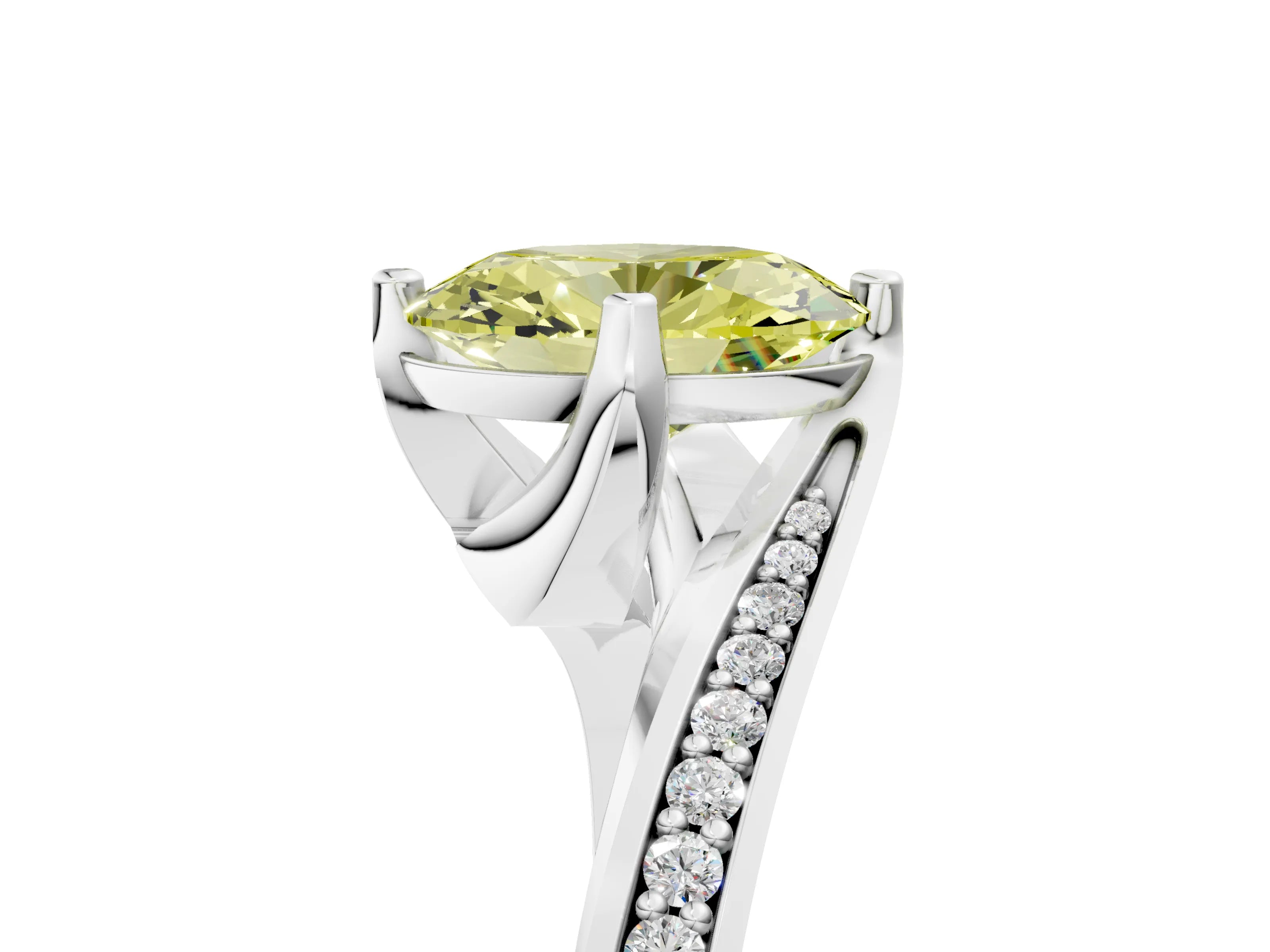 White gold Fancy Yellow Oval Cut Solitaire Diamond Twist Band with Pavé Setting and Four-Prong Setting_17