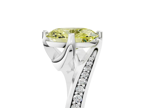 White gold Fancy Yellow Oval Cut Solitaire Diamond Twist Band with Pavé Setting and Four-Prong Setting_17