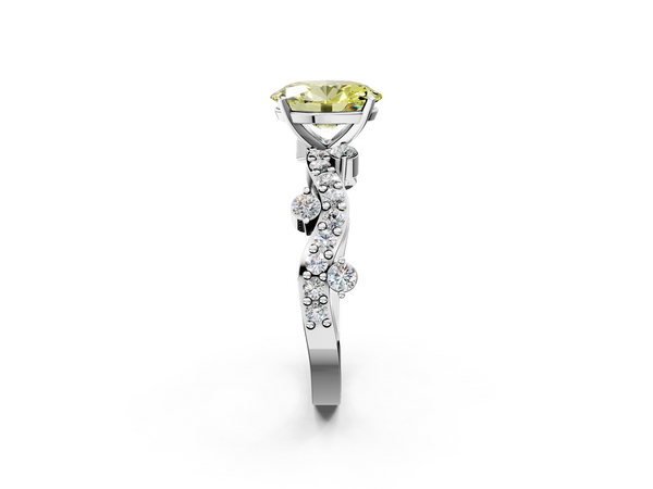 White gold Fancy Yellow Oval  Cut Solitaire Diamond Twisted Band with Pave Setting