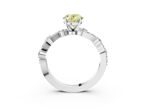 White gold Fancy Yellow Oval  Cut Solitaire Diamond Twisted Band with Pave Setting