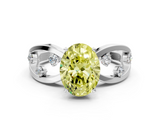 White gold Fancy Yellow Oval  Cut Solitaire Diamond with Side Stones on Criss-Cross Band and Four-Prong Setting_3