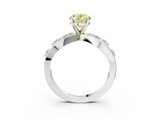 White gold Fancy Yellow Oval  Cut Solitaire Diamond with Side Stones on Criss-Cross Band and Four-Prong Setting_6