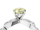 White gold Fancy Yellow Oval  Cut Solitaire Diamond with Side Stones on Criss-Cross Band and Four-Prong Setting_7