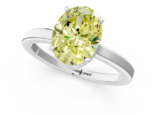 White gold Fancy Yellow Oval  Cut Solitaire Engagement Ring with Four-Prong Setting on a Classic Band