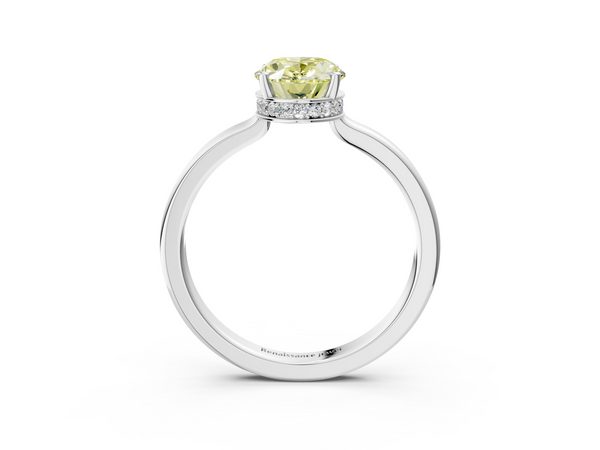 White gold Fancy Yellow Oval  Cut Solitaire Engagement Ring with Four-Prong Setting on a Classic Band