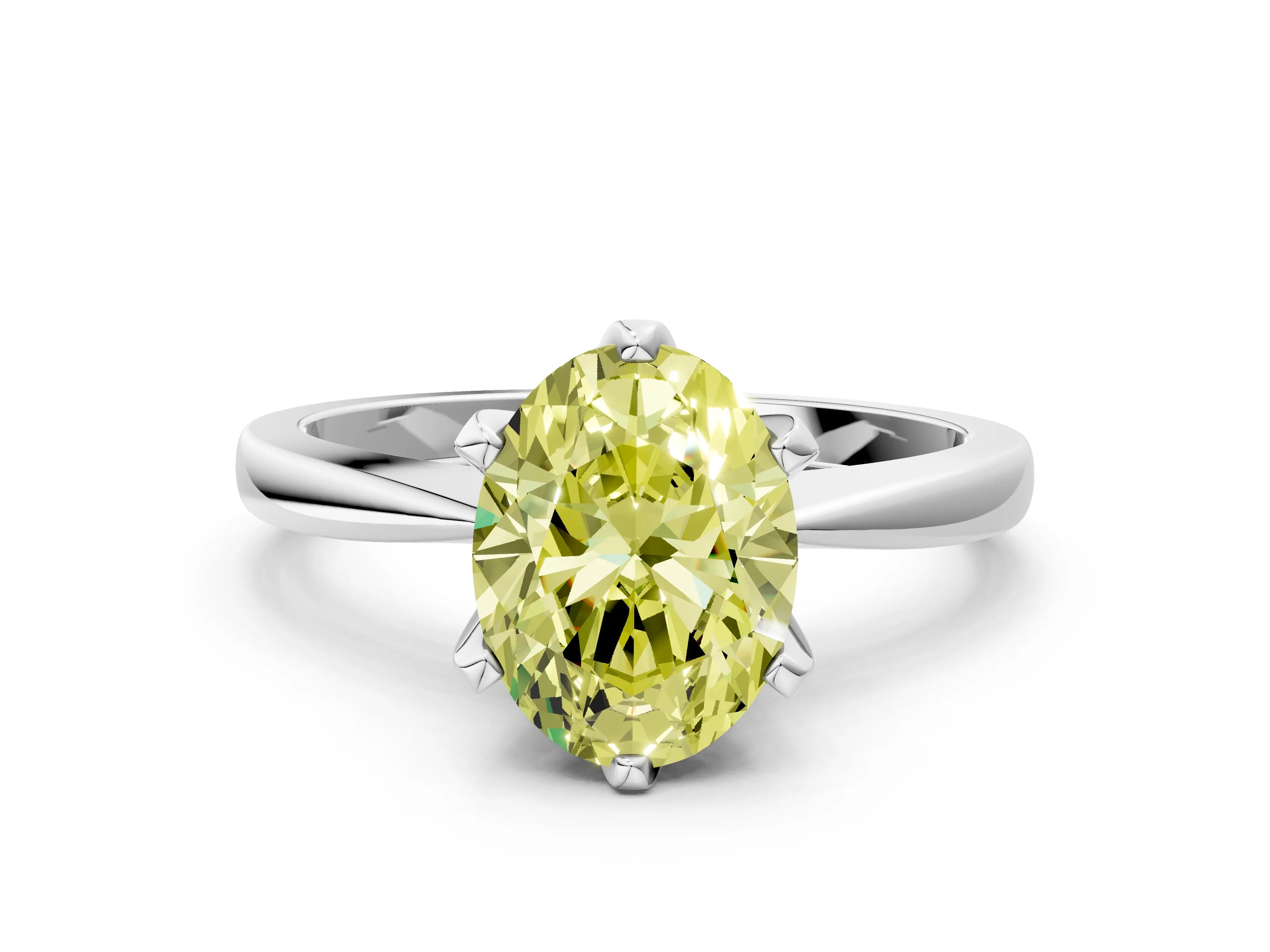 White gold Fancy Yellow Oval Cut Solitaire Engagement Ring with Six-Prong Setting and Tapered Band