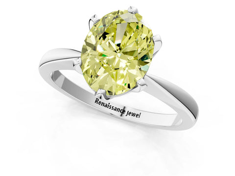 White gold Fancy Yellow Oval Cut Solitaire Engagement Ring with Six-Prong Setting and Tapered Band_1