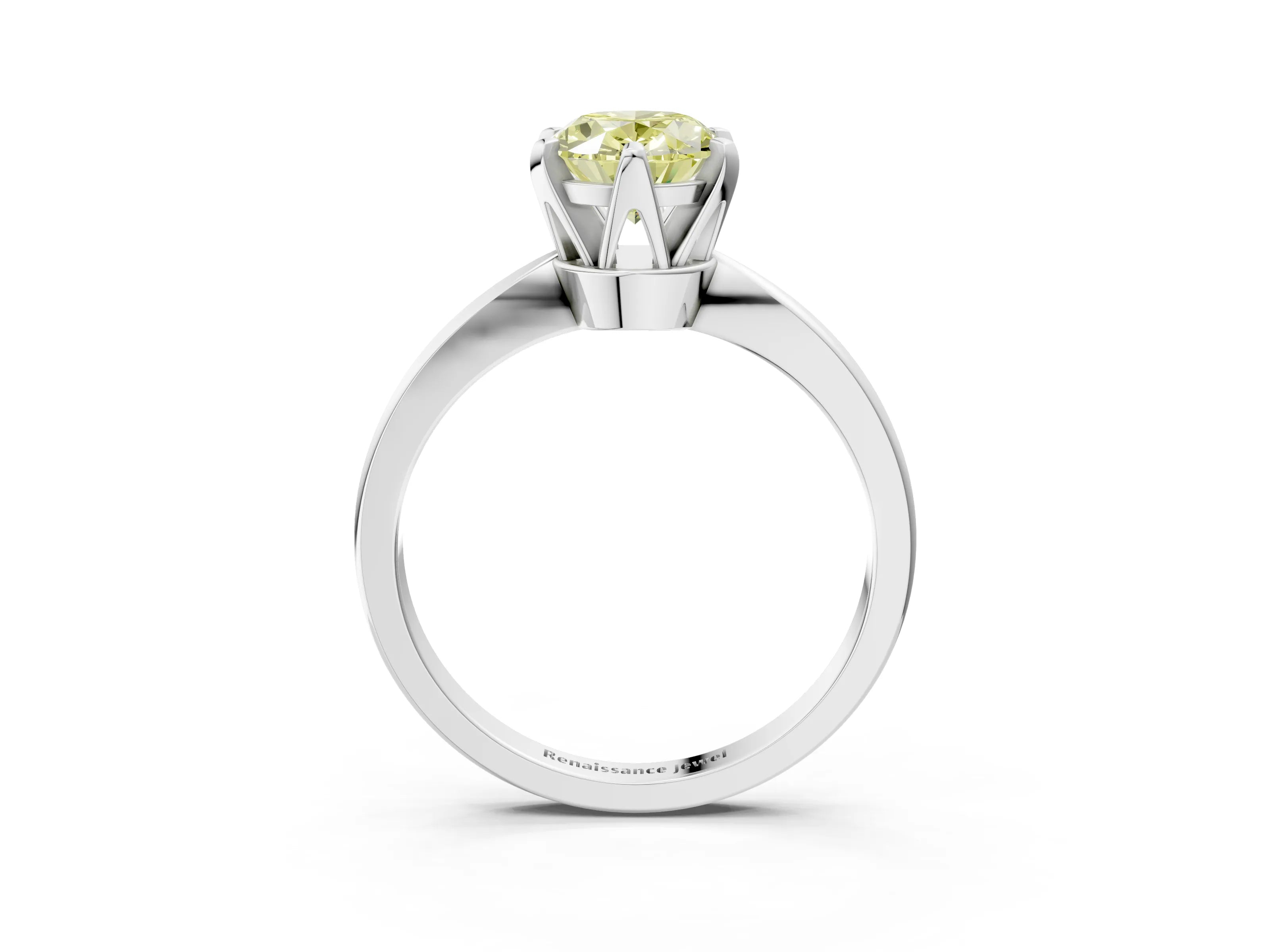 White gold Fancy Yellow Oval Cut Solitaire Engagement Ring with Six-Prong Setting and Tapered Band_3