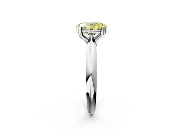 White gold Fancy Yellow Oval  Cut Solitaire Engagement Ring with Tapered Band and Four-Prong Setting