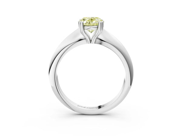 White gold Fancy Yellow Oval  Cut Solitaire Engagement Ring with Tapered Band and Four-Prong Setting