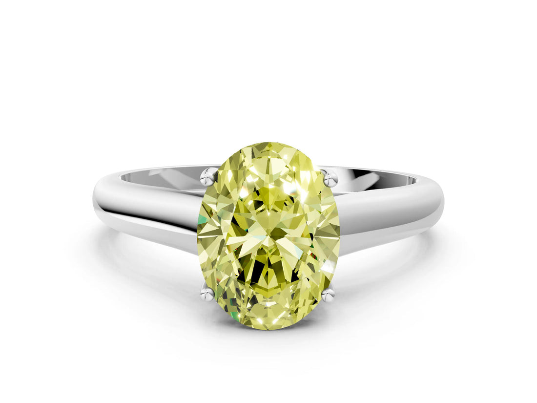 White gold Fancy Yellow Oval Cut Solitaire Engagement Ring with Tapered Band and Four-Prong Setting_27