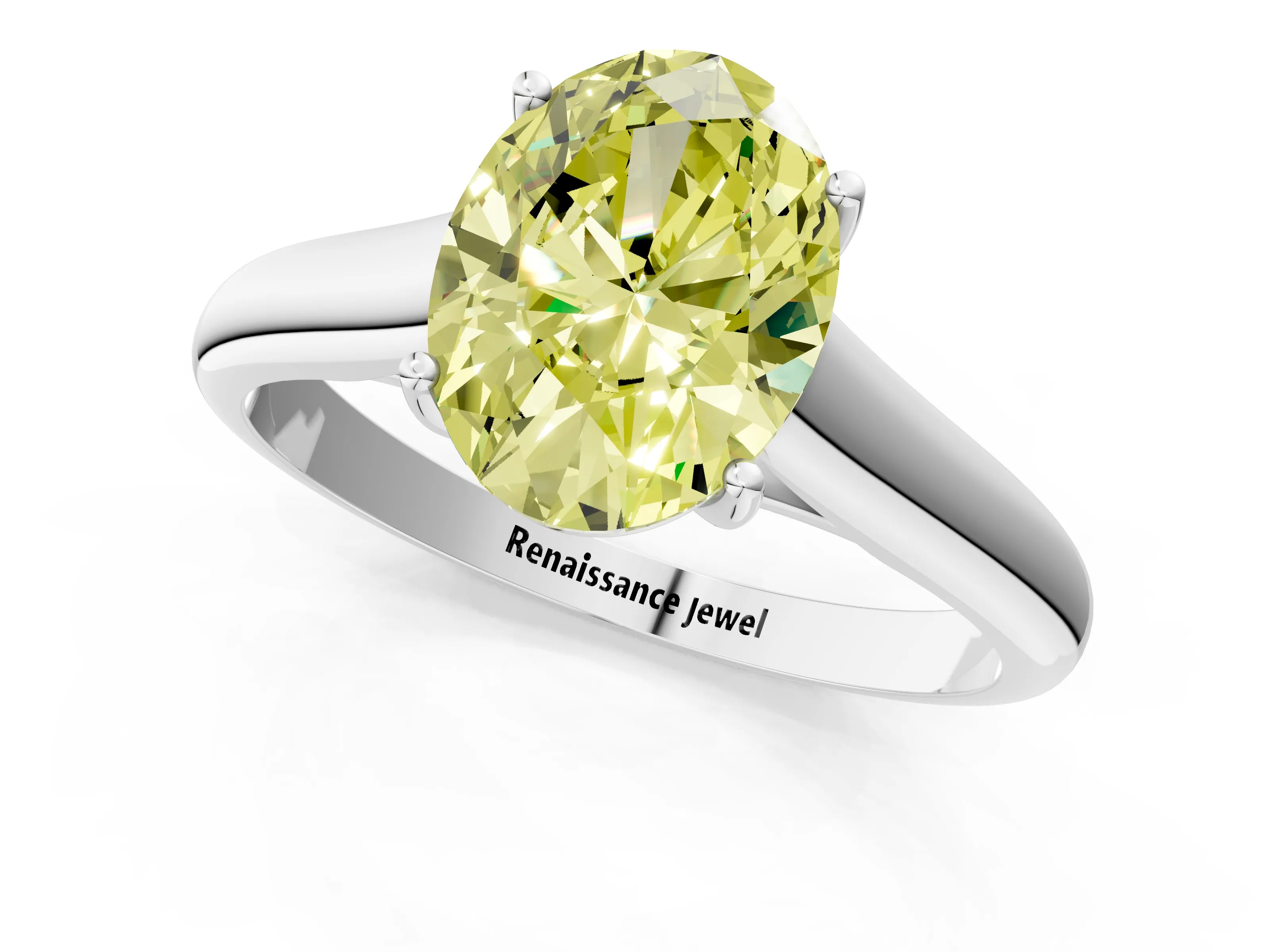 White gold Fancy Yellow Oval Cut Solitaire Engagement Ring with Tapered Band and Four-Prong Setting_4