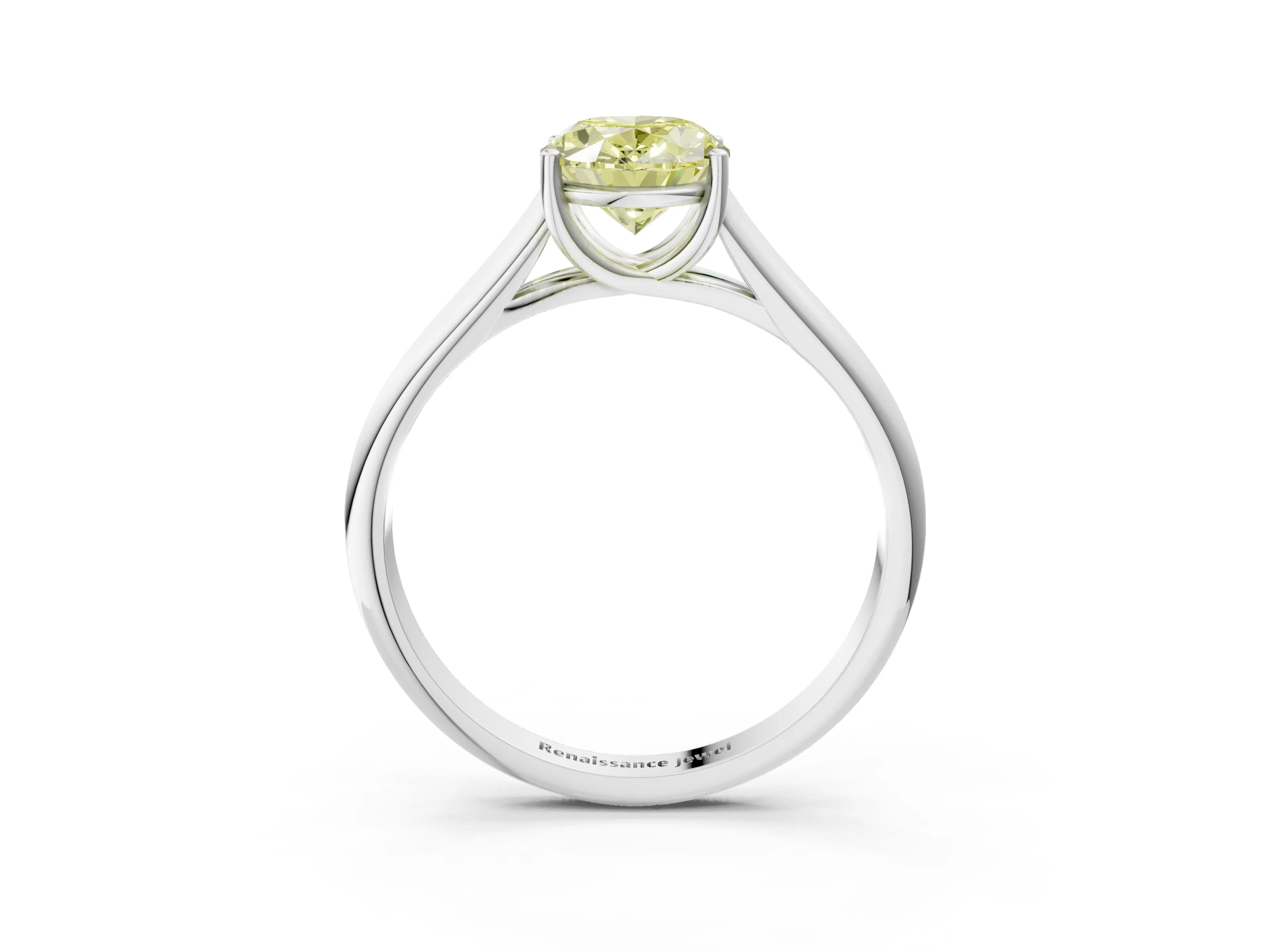 White gold Fancy Yellow Oval Cut Solitaire Engagement Ring with Tapered Band and Four-Prong Setting_6