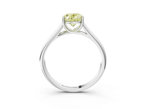 White gold Fancy Yellow Oval Cut Solitaire Engagement Ring with Tapered Band and Four-Prong Setting_6