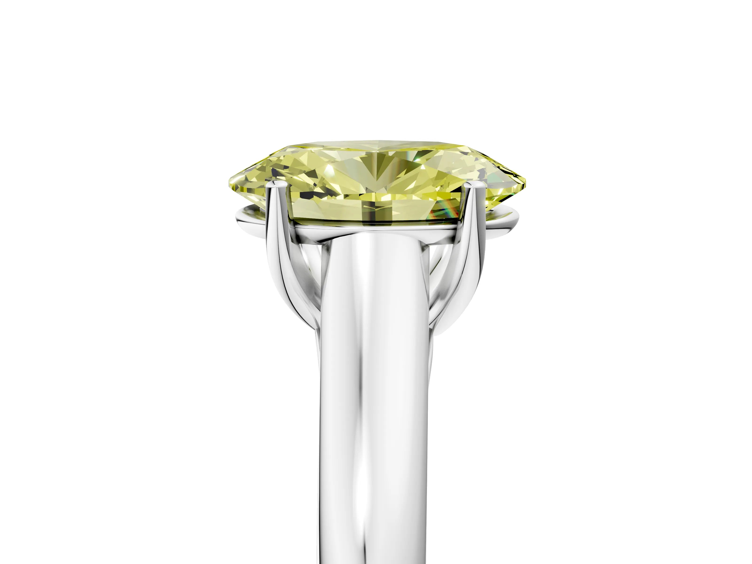 White gold Fancy Yellow Oval Cut Solitaire Engagement Ring with Tapered Band and Four-Prong Setting_8