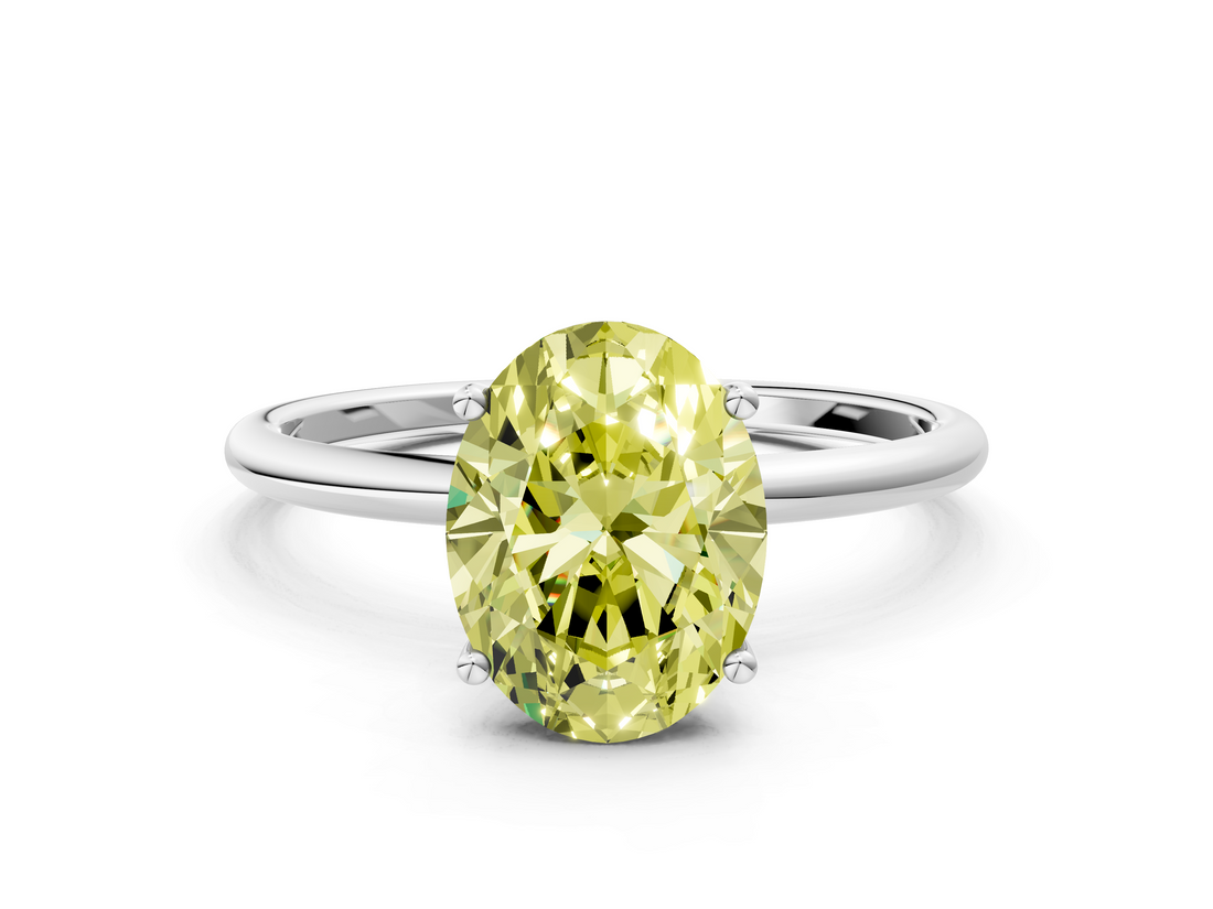White gold Fancy Yellow Oval  Cut Solitaire Engagement Ring with Thin Band and Four-Prong Setting_3