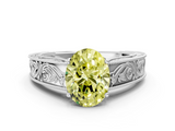 White gold Fancy Yellow Oval  Cut Solitaire Engraved Band with Four-Prong Setting_63
