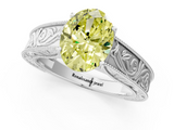 White gold Fancy Yellow Oval  Cut Solitaire Engraved Band with Four-Prong Setting_63