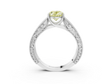 White gold Fancy Yellow Oval  Cut Solitaire Engraved Band with Four-Prong Setting_65