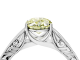White gold Fancy Yellow Oval  Cut Solitaire Engraved Band with Four-Prong Setting_66