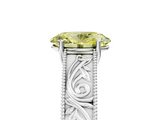 White gold Fancy Yellow Oval  Cut Solitaire Engraved Band with Four-Prong Setting_67