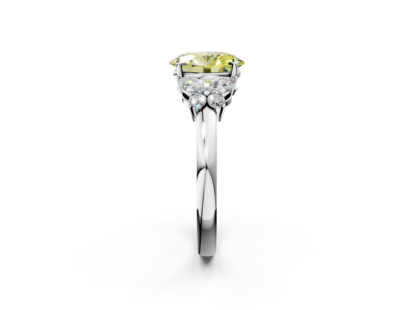 Platinum Fancy Yellow Oval  Cut Solitaire Floral Diamond Ring with Four-Prong Setting