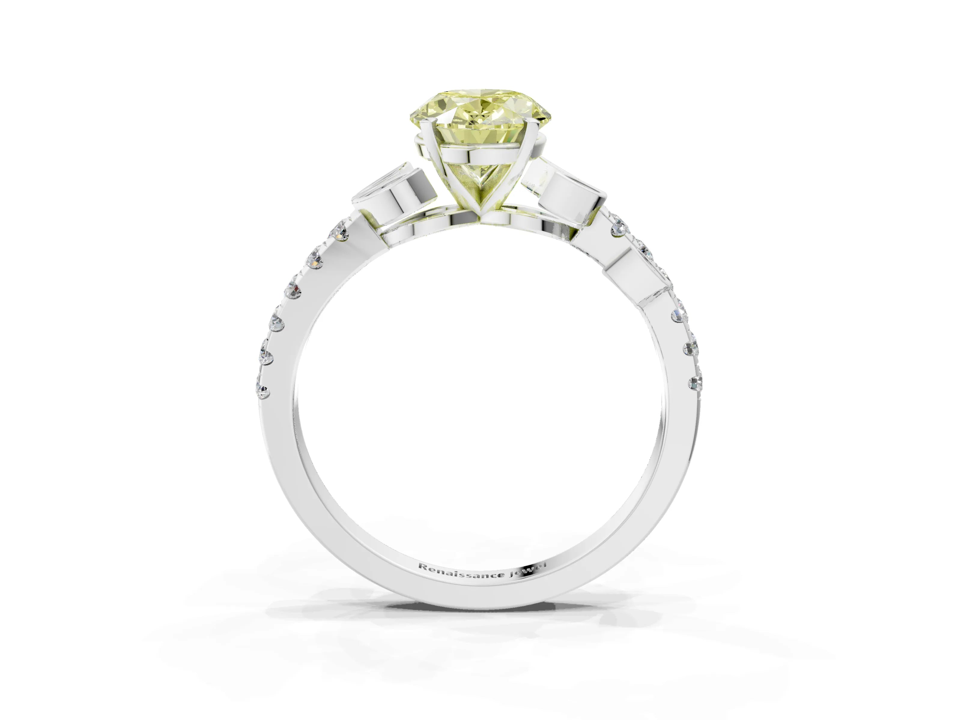 White gold Fancy Yellow Oval Cut Solitaire Leaf-Inspired Diamond Ring with Pavé Band and Four-Prong Setting_27