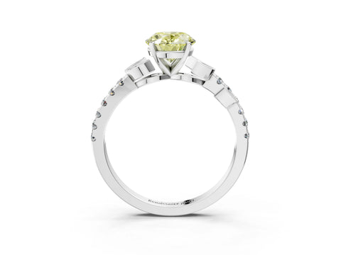 White gold Fancy Yellow Oval Cut Solitaire Leaf-Inspired Diamond Ring with Pavé Band and Four-Prong Setting_33