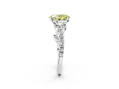 White gold Fancy Yellow Oval Cut Solitaire Leaf-Inspired Diamond Ring with Pavé Band and Four-Prong Setting_44