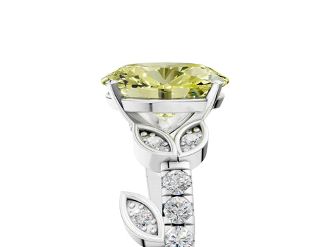 White gold Fancy Yellow Oval Cut Solitaire Leaf-Inspired Diamond Ring with Pavé Band and Four-Prong Setting_47