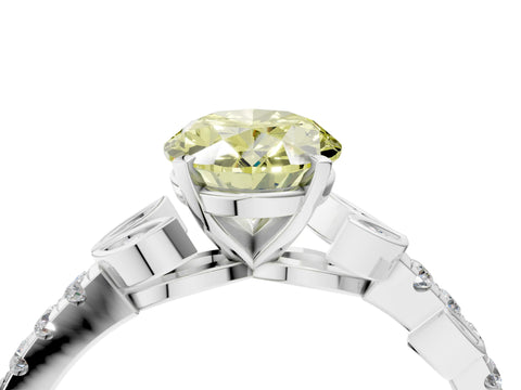 White gold Fancy Yellow Oval Cut Solitaire Leaf-Inspired Diamond Ring with Pavé Band and Four-Prong Setting_4