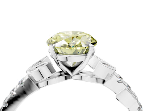 White gold Fancy Yellow Oval Cut Solitaire Leaf-Inspired Diamond Ring with Pavé Band and Four-Prong Setting_52