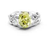 White gold Fancy Yellow Oval Cut Solitaire Leaf-Inspired Engagement Ring with Prong Setting_13