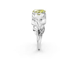 White gold Fancy Yellow Oval Cut Solitaire Leaf-Inspired Engagement Ring with Prong Setting_15