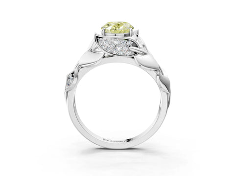 White gold Fancy Yellow Oval Cut Solitaire Leaf-Inspired Engagement Ring with Prong Setting_3