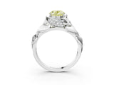 White gold Fancy Yellow Oval Cut Solitaire Leaf-Inspired Engagement Ring with Prong Setting_4