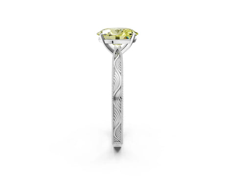 White gold Fancy Yellow Oval Cut Solitaire Milgrain Engraved Band with Four-Prong Setting_14