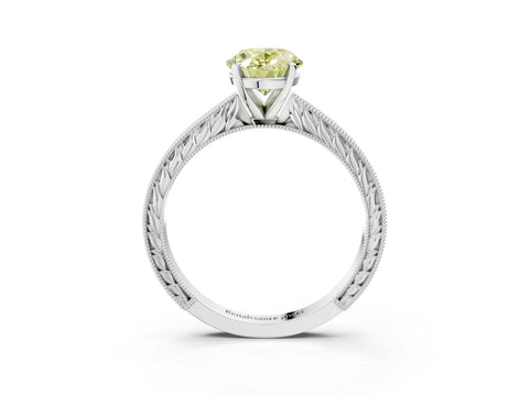 White gold Fancy Yellow Oval Cut Solitaire Milgrain Engraved Band with Four-Prong Setting_15