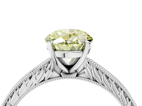 White gold Fancy Yellow Oval Cut Solitaire Milgrain Engraved Band with Four-Prong Setting_16