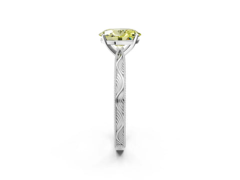 White gold Fancy Yellow Oval Cut Solitaire Milgrain Engraved Band with Four-Prong Setting_2