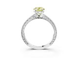 White gold Fancy Yellow Oval Cut Solitaire Milgrain Engraved Band with Four-Prong Setting_3